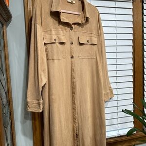 Easel Tan Ribbed Shirt Dress